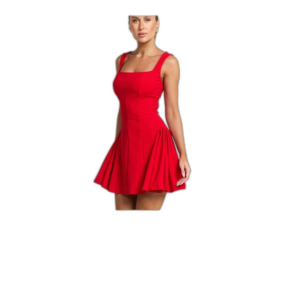 Women's Mini Dress Fit & Flare Babydoll Mini Dress Red Size L